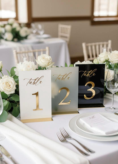 3D Black Mirror Acrylic Wedding Table Numbers with Stand