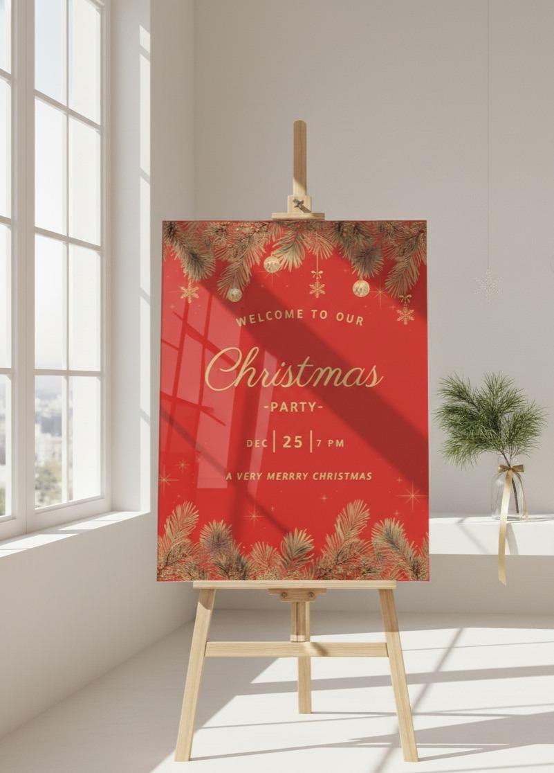Red Christmas Party Welcome Sign, Xmas 2026 Decoration