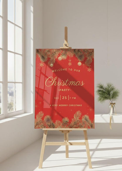 Red Christmas Party Welcome Sign, Xmas 2026 Decoration