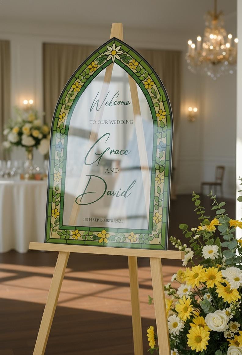 Stained Glass Wedding Welcome Sign, Custom Engagement Decorations