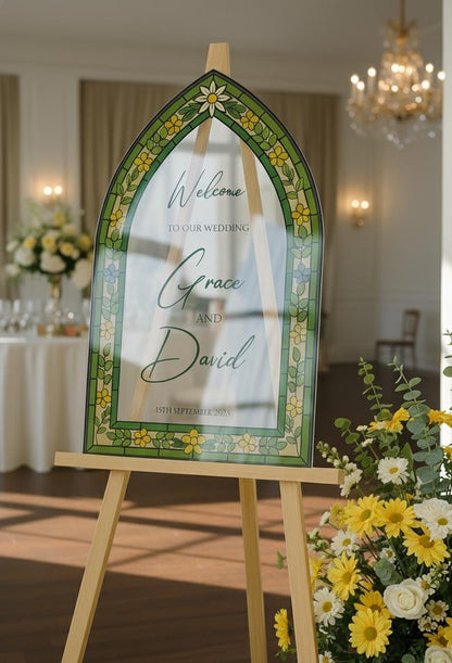 Stained Glass Wedding Welcome Sign, Custom Engagement Decorations