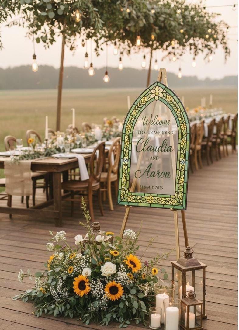 Acrylic Wedding Welcome Sign: Stained Glass Style