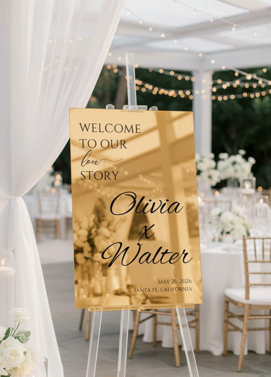 Mirror Wedding Sign, Acrylic Welcome Signage, Custom Engagement Decorations