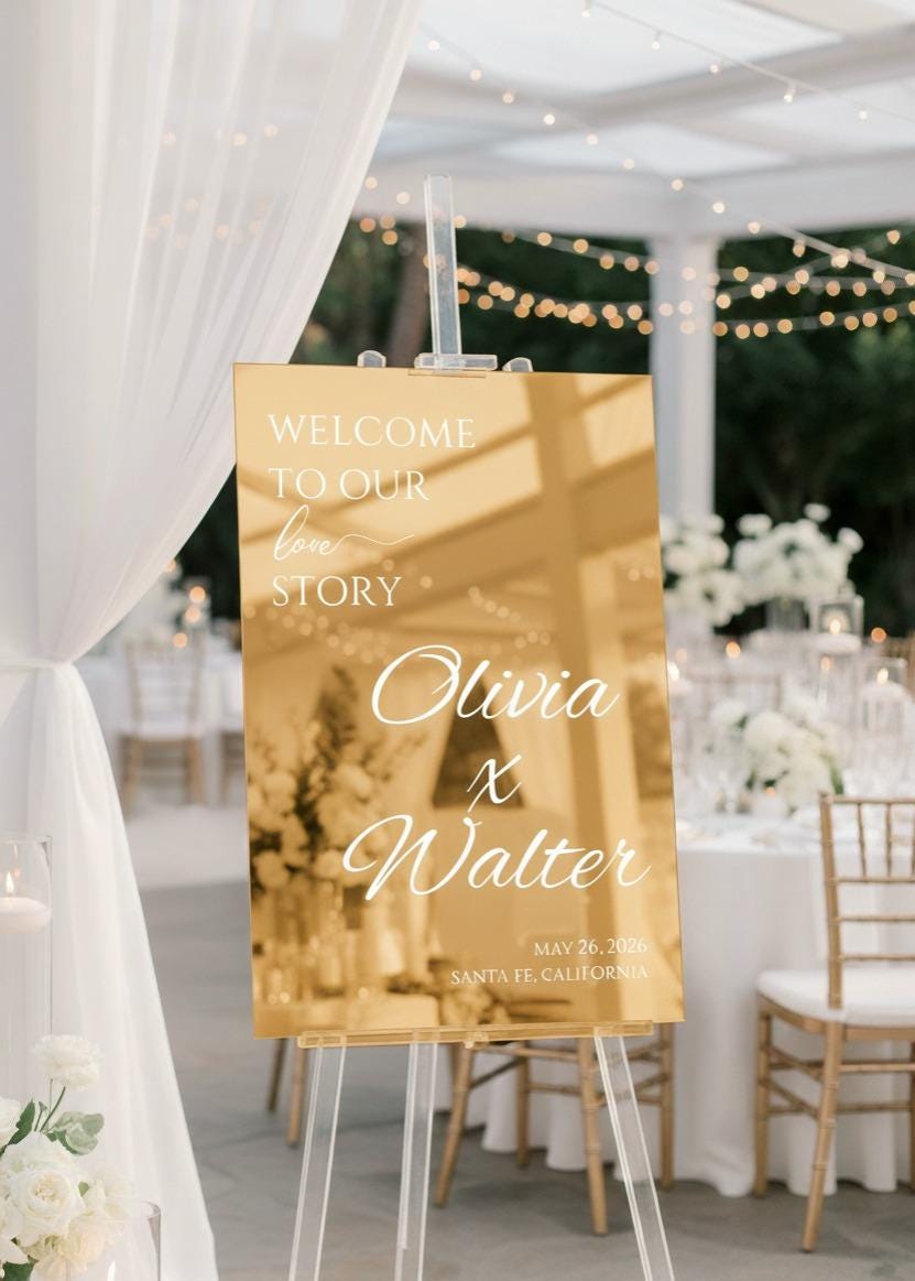 Mirror Wedding Sign, Acrylic Welcome Signage, Custom Engagement Decorations