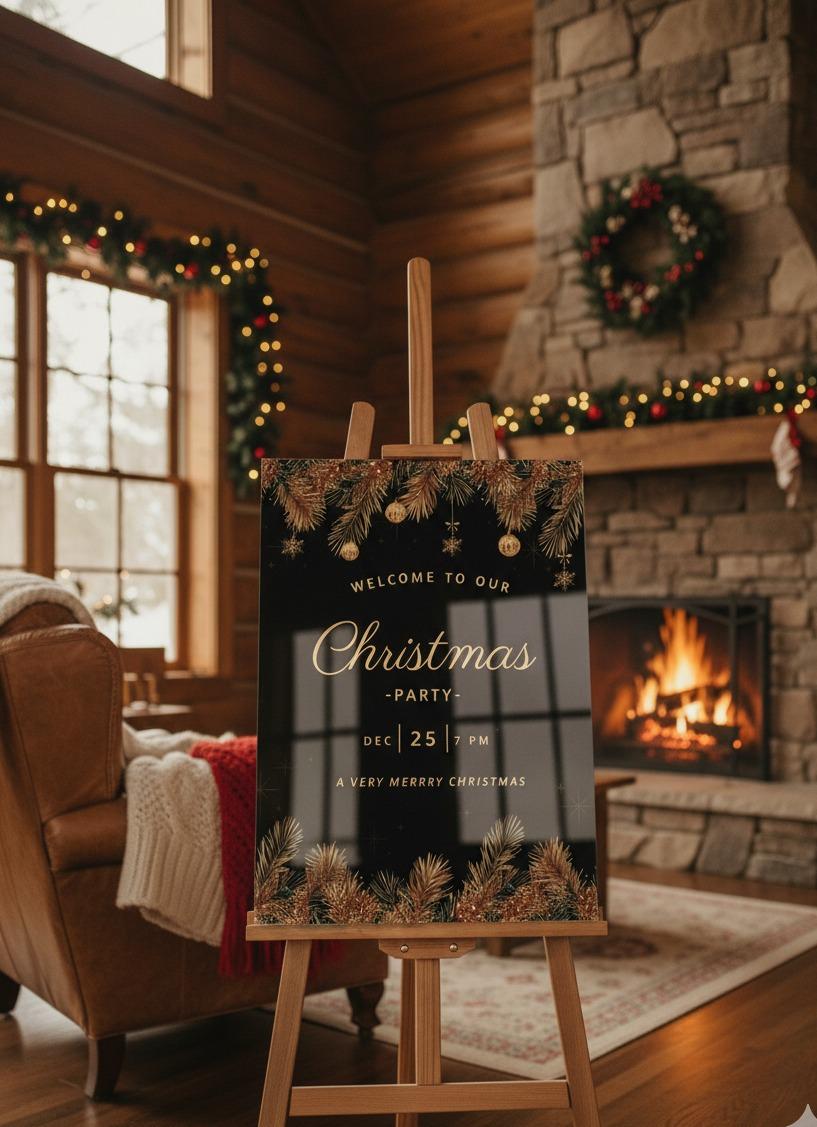 Christmas Party Welcome Sign, Acrylic Holiday Decorations, Festive Decor