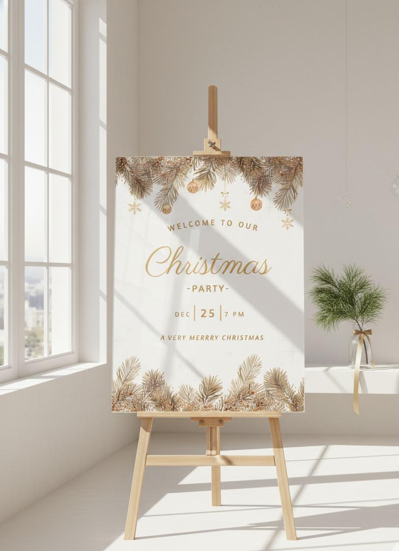 Red Christmas Party Welcome Sign, Xmas 2026 Decoration