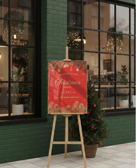 Red Christmas Party Welcome Sign, Xmas 2026 Decoration