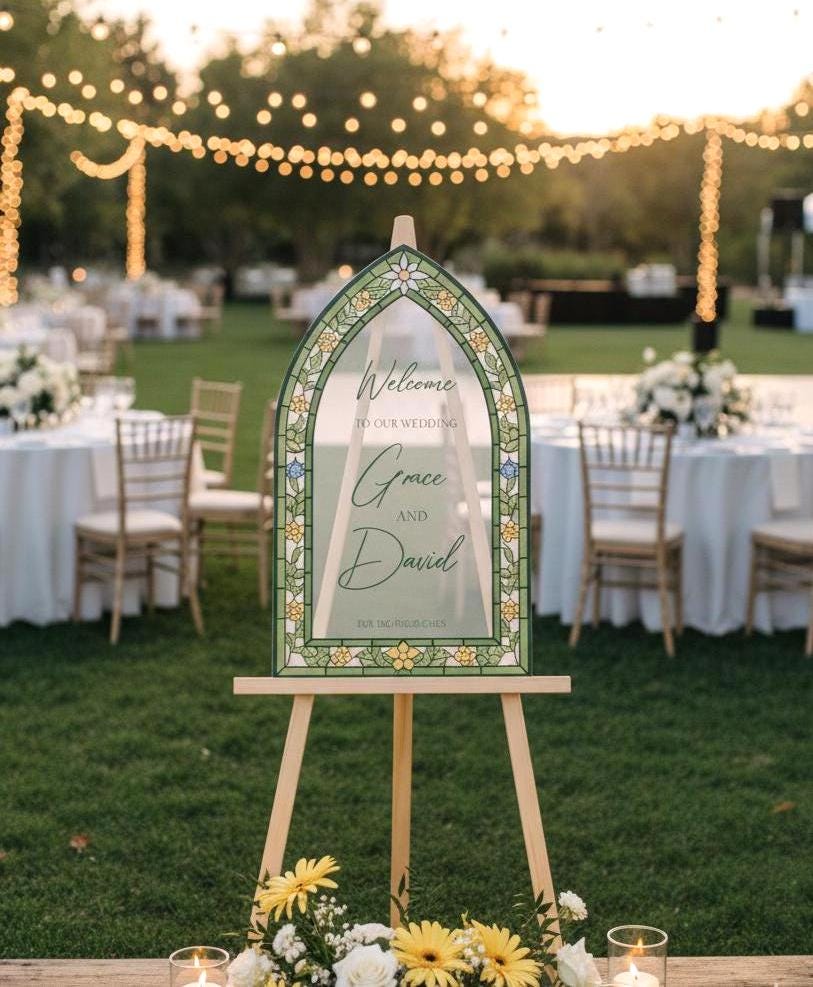 Stained Glass Wedding Welcome Sign, Custom Engagement Decorations