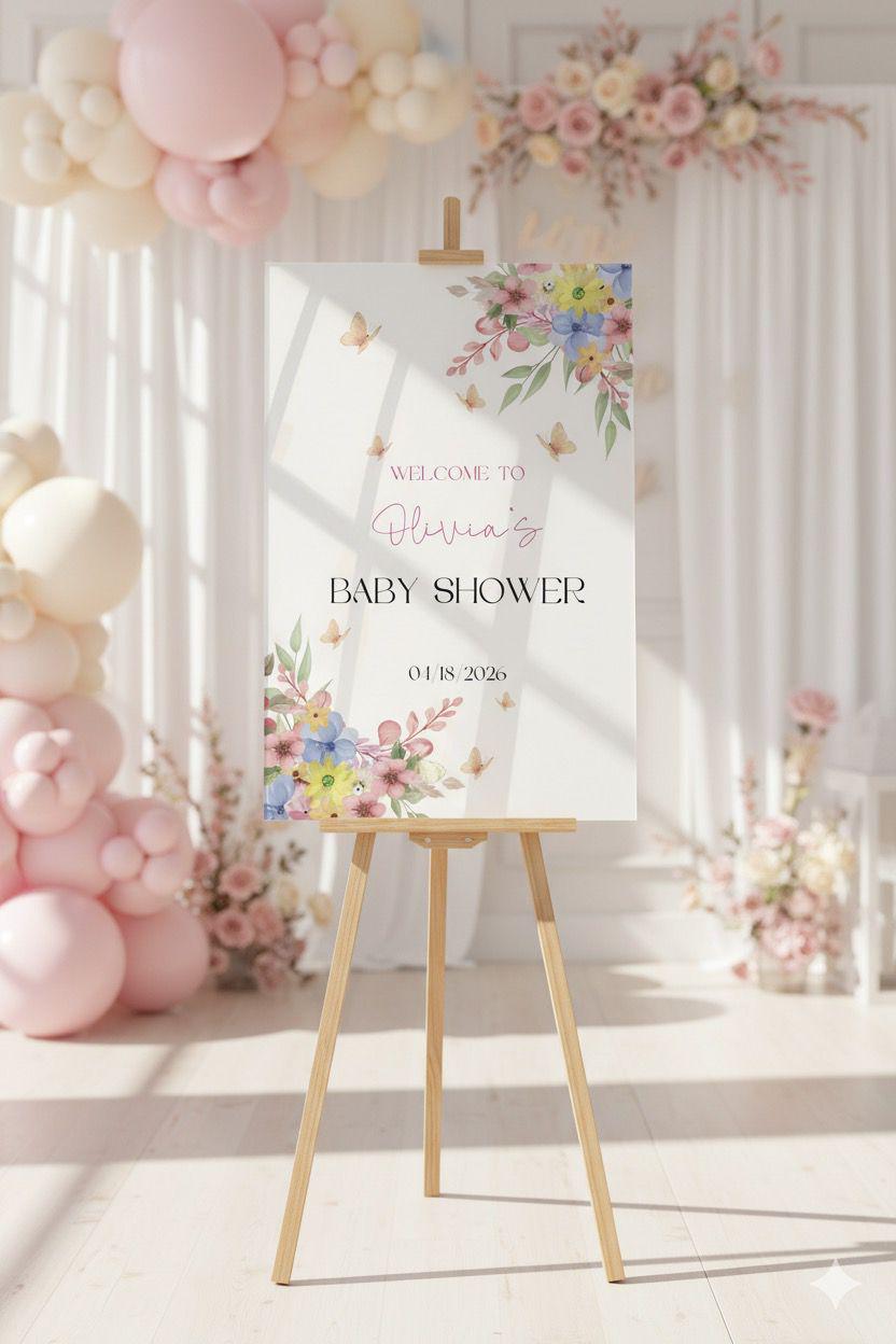 Wildflower Baby Shower Welcome Sign, Floral Party Decor
