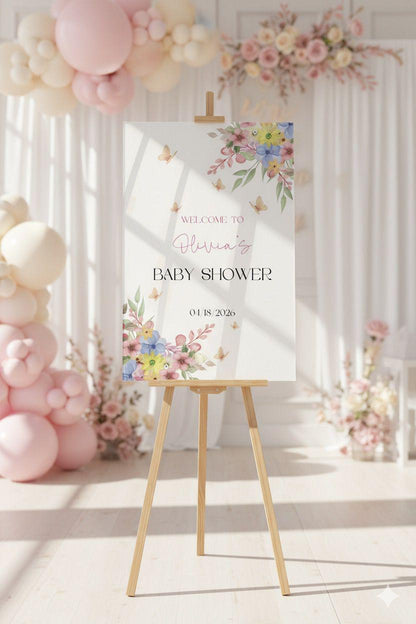 Wildflower Baby Shower Welcome Sign, Floral Party Decor