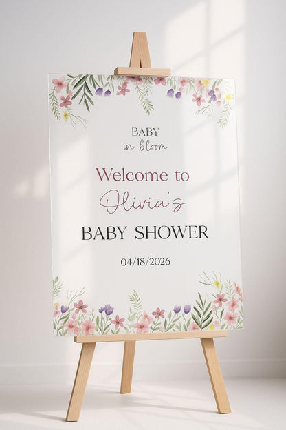 Wildflower Baby Shower Acrylic Sign, Baby in Bloom Party Decor