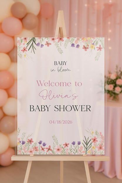 Wildflower Baby Shower Acrylic Sign, Baby in Bloom Party Decor
