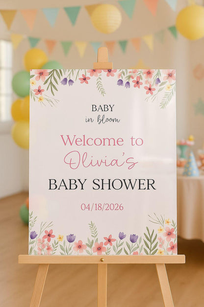 Wildflower Baby Shower Acrylic Sign, Baby in Bloom Party Decor