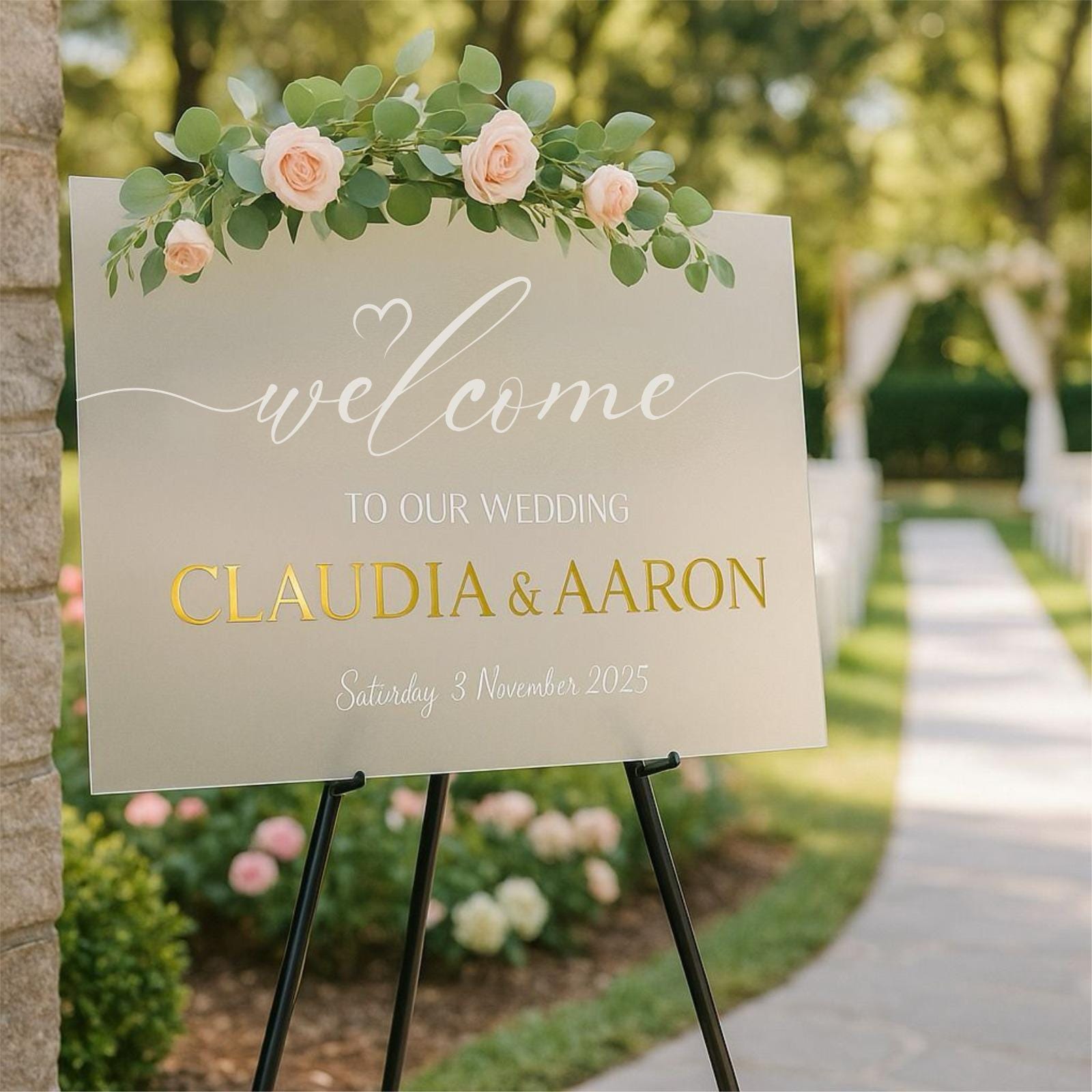 Acrylic Wedding Welcome Sign with 3D Mirror Letters