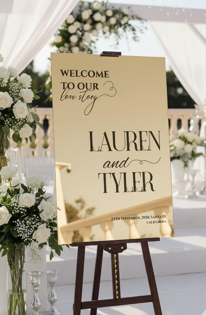 Gold Mirror Acrylic Wedding Welcome Sign, Custom Engagement Decorations