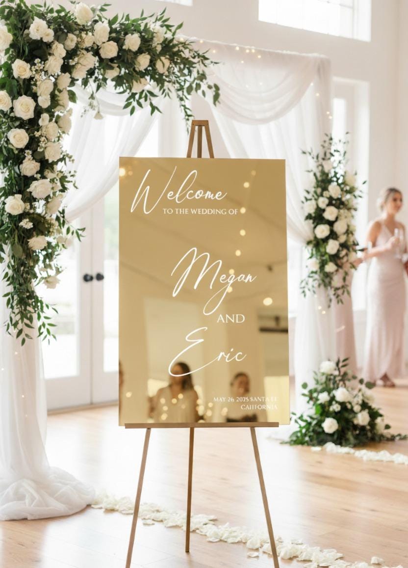 Mirror Acrylic Wedding Sign, Reception Decor