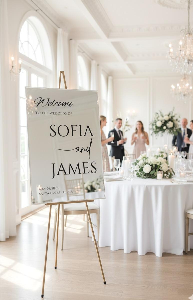 Gold Mirror Acrylic Wedding Welcome Sign, Custom Engagement Decorations