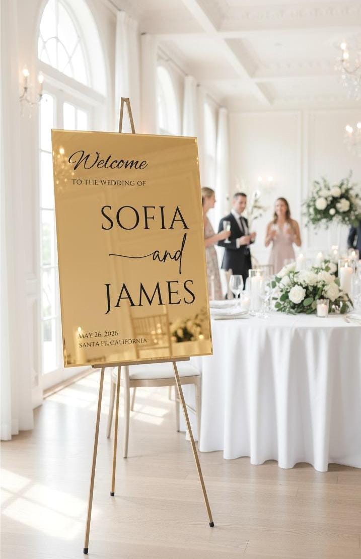 Mirror Wedding Welcome Sign, Acrylic Engagement Decorations
