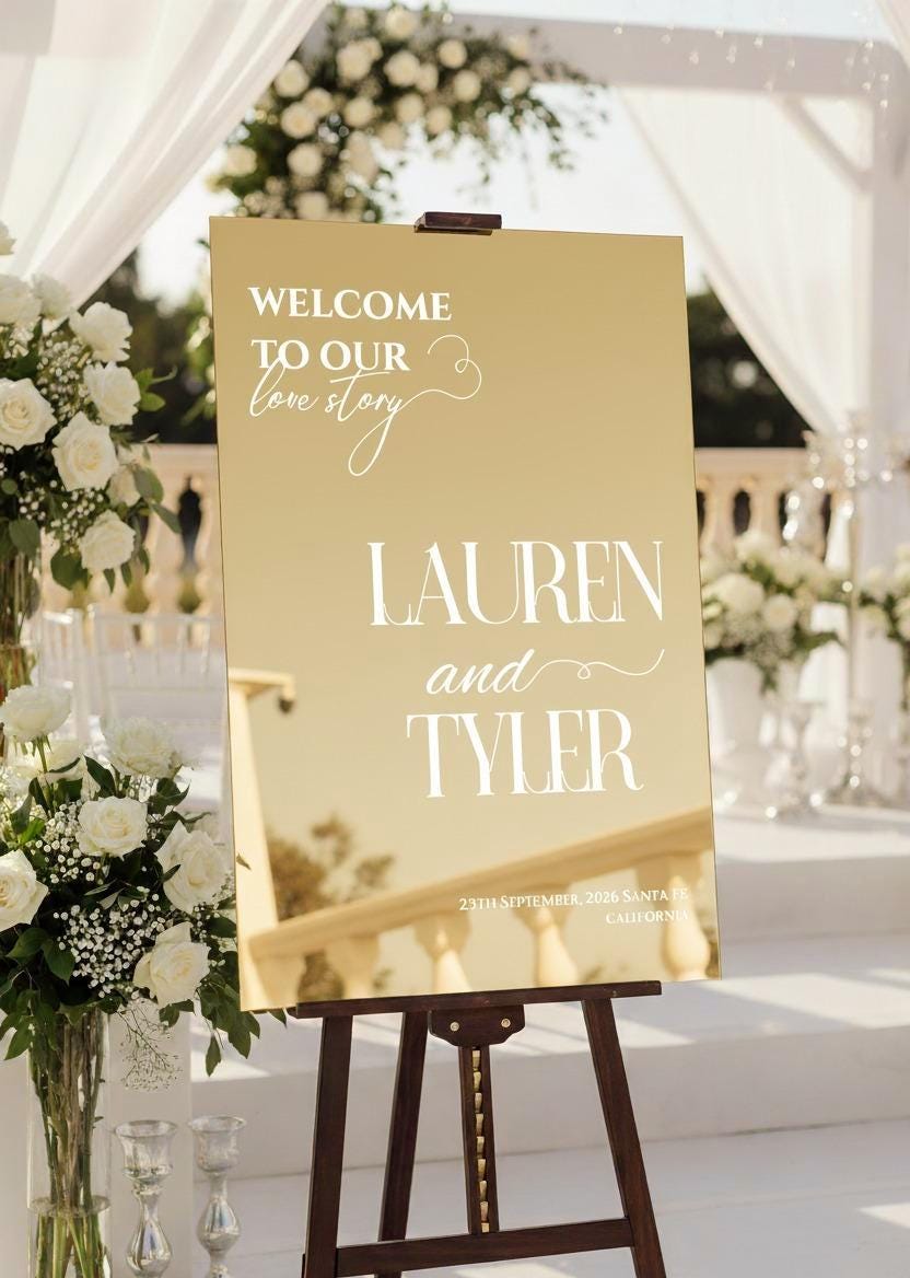 Acrylic Mirror Wedding Sign, Engagement Party Welcome Sign