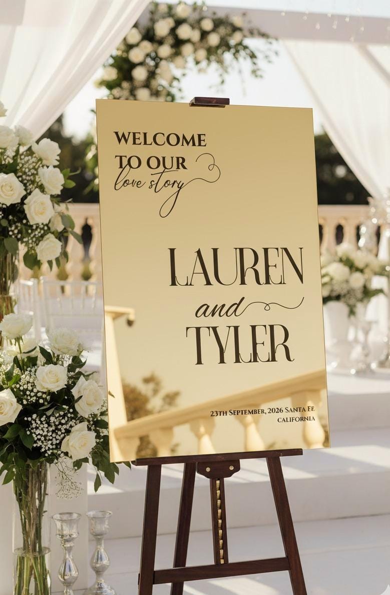Acrylic Mirror Wedding Sign, Engagement Party Welcome Sign