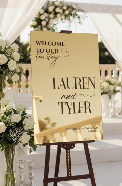 Mirror Wedding Welcome Sign, Custom Acrylic Board