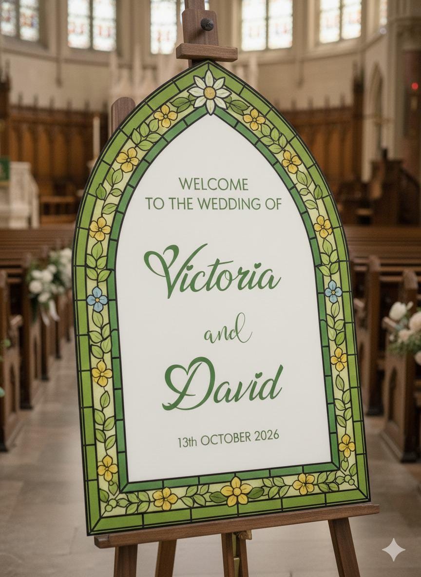 Stained Glass Wedding Welcome Sign, Custom Engagement Decorations