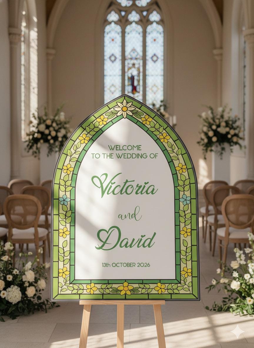 Stained Glass Wedding Welcome Sign, Custom Engagement Decorations
