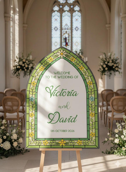 Stained Glass Wedding Welcome Sign, Custom Engagement Decorations
