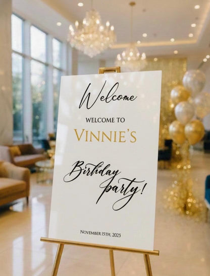 Acrylic Happy Birthday Welcome Sign: Elegant Party Decor