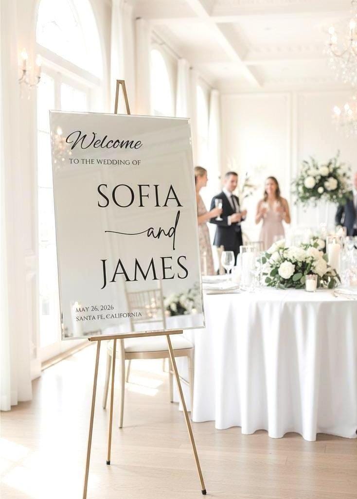 Mirror Wedding Welcome Sign, Acrylic Engagement Decorations