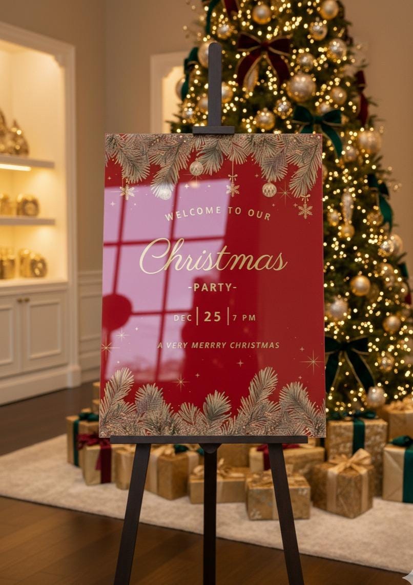 Red Christmas Party Welcome Sign, Xmas 2026 Decoration
