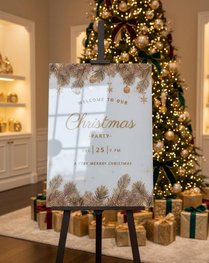 Red Christmas Party Welcome Sign, Xmas 2026 Decoration