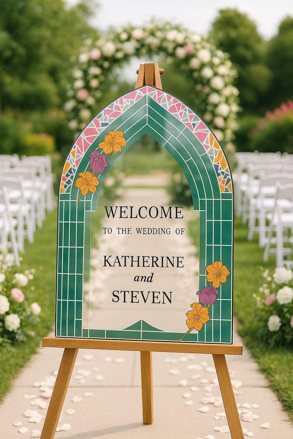 Stained Glass Wedding Sign, Acrylic Engagement Welcome Board