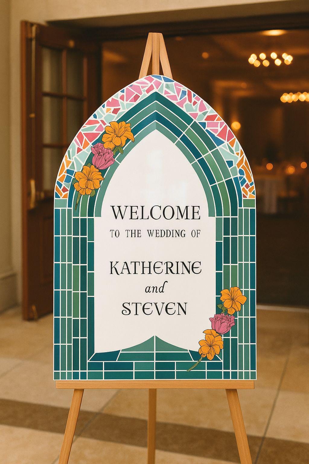 Acrylic Stained Glass Wedding Sign, Engagement Welcome Board