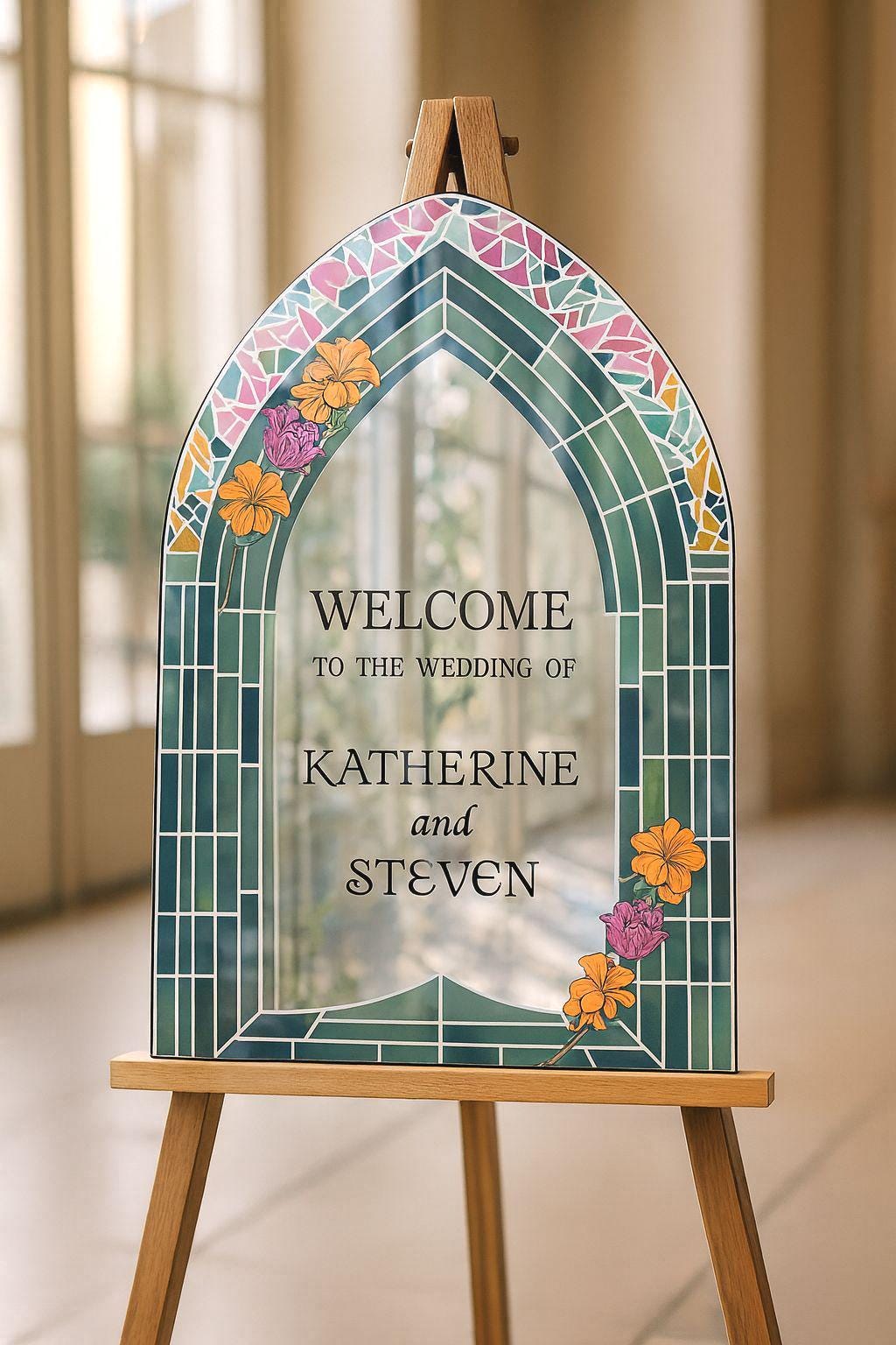 Stained Glass Wedding Sign, Acrylic Engagement Welcome Board