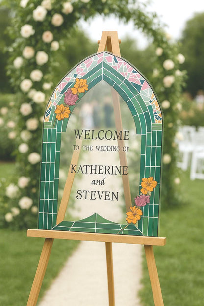 Acrylic Stained Glass Wedding Sign, Engagement Welcome Board