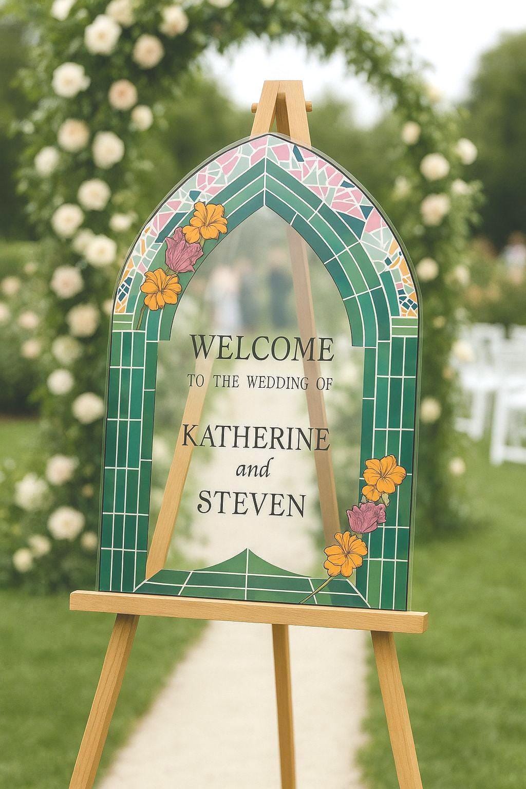 Stained Glass Wedding Sign, Acrylic Engagement Welcome Board