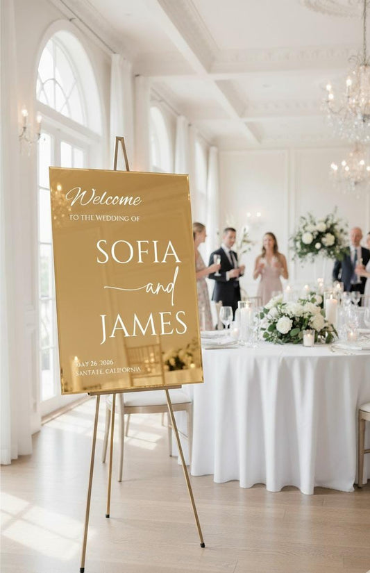 Gold Mirror Acrylic Wedding Welcome Sign, Custom Engagement Decorations
