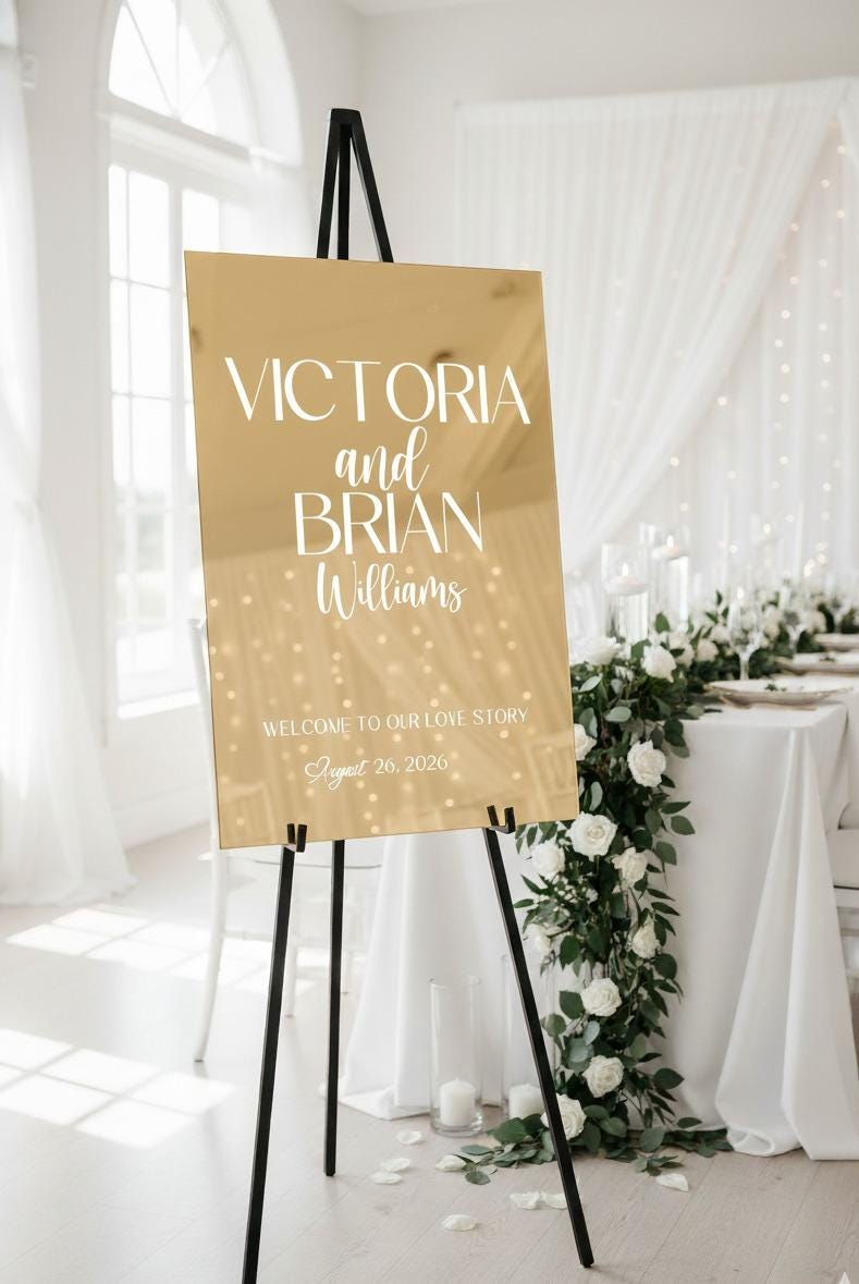 Mirror Welcome Sign, Acrylic Wedding Signage, Reception Decor