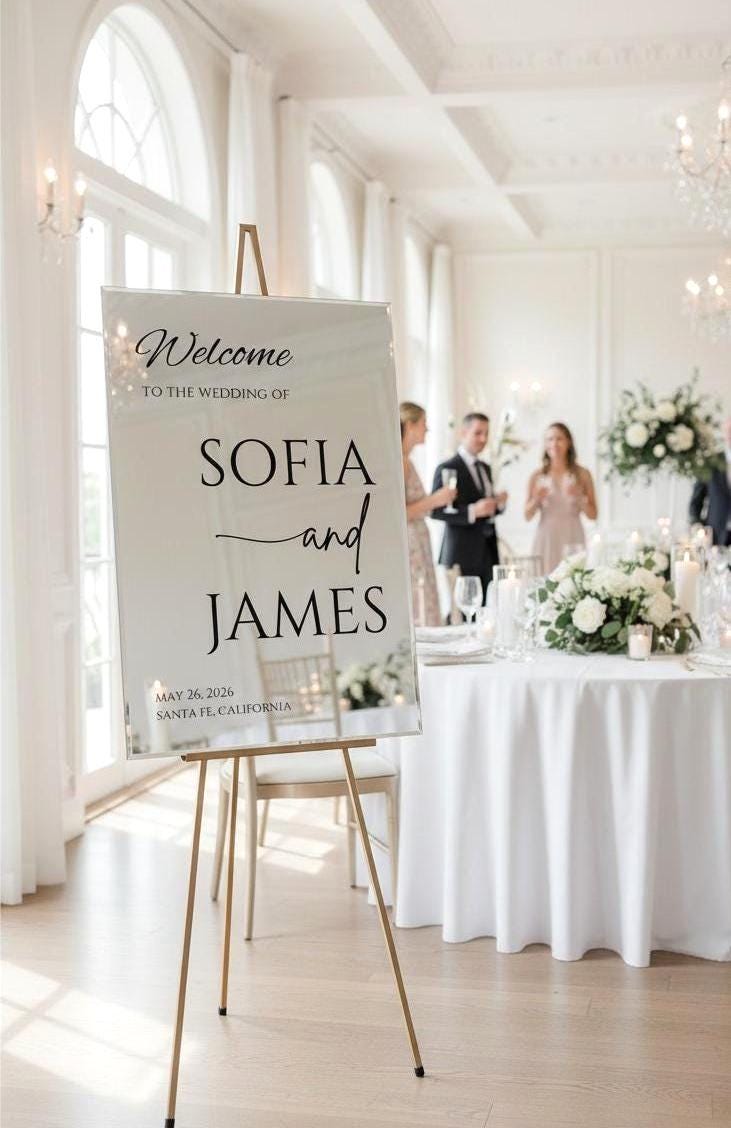 Mirror Welcome Sign, Acrylic Wedding Signage, Reception Decor