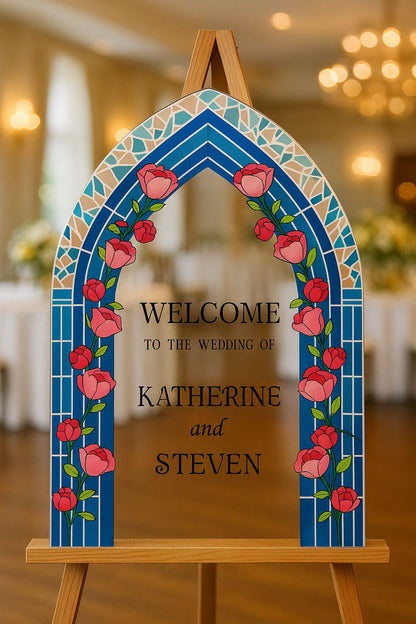 Stained Glass Wedding Sign, Acrylic Engagement Welcome Board