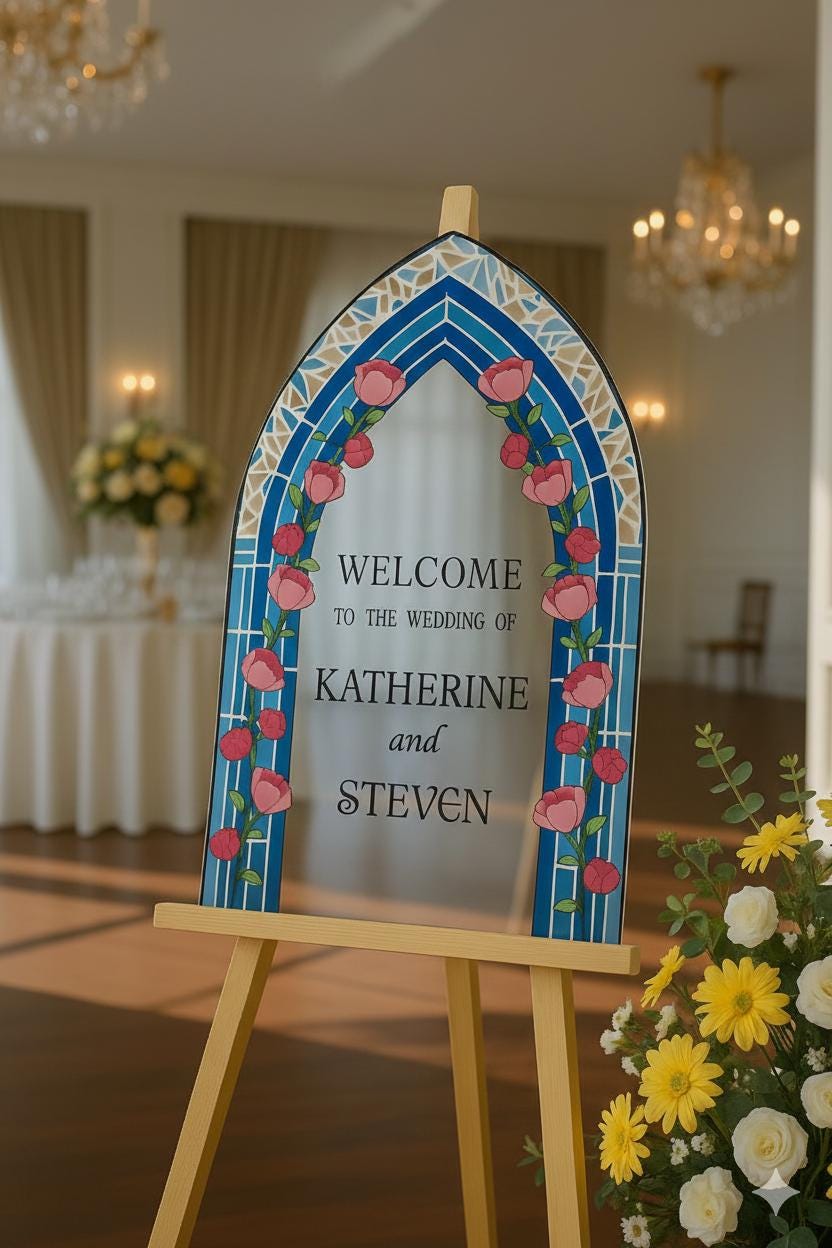 Acrylic Stained Glass Wedding Sign, Custom Engagement Welcome Board
