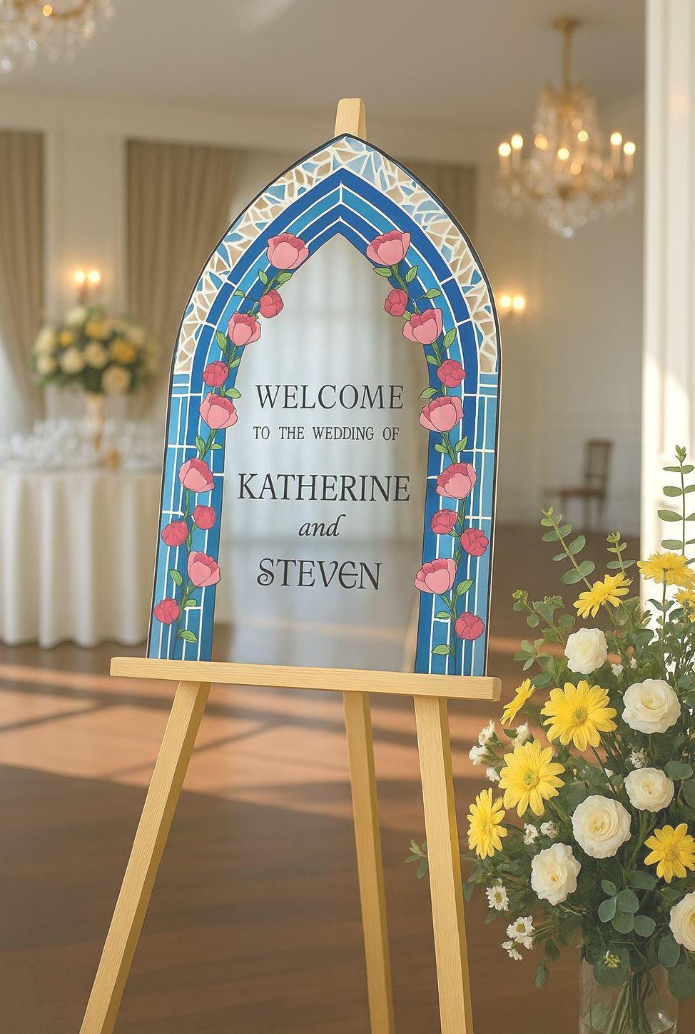 Acrylic Stained Glass Wedding Sign, Custom Engagement Welcome Board