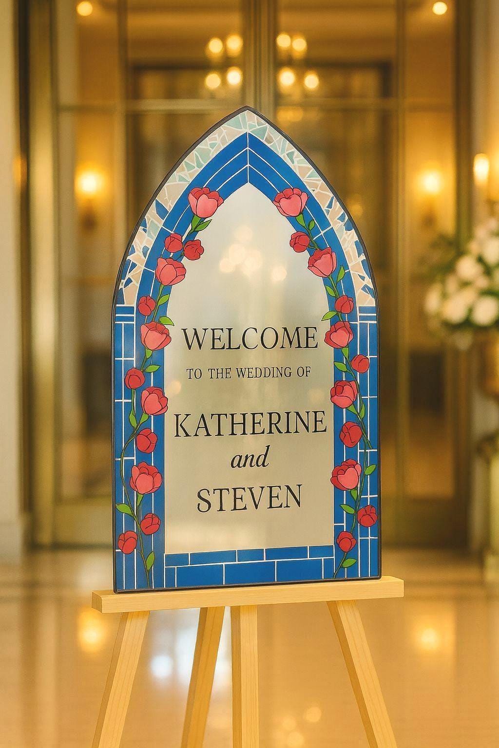 Stained Glass Wedding Sign, Acrylic Engagement Welcome Board