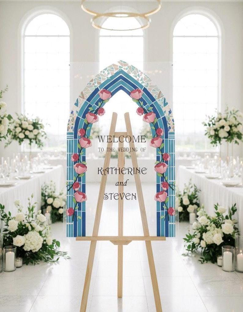 Stained Glass Wedding Sign, Acrylic Engagement Welcome Board