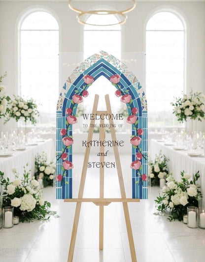 Stained Glass Wedding Sign, Acrylic Engagement Welcome Board