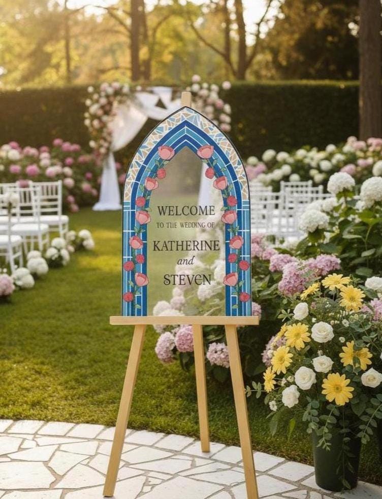 Stained Glass Wedding Sign, Acrylic Engagement Welcome Board