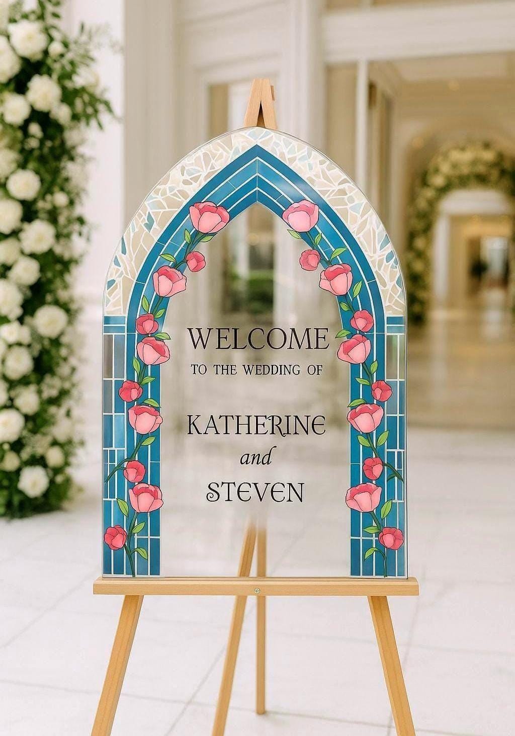 Stained Glass Wedding Sign, Acrylic Engagement Welcome Board
