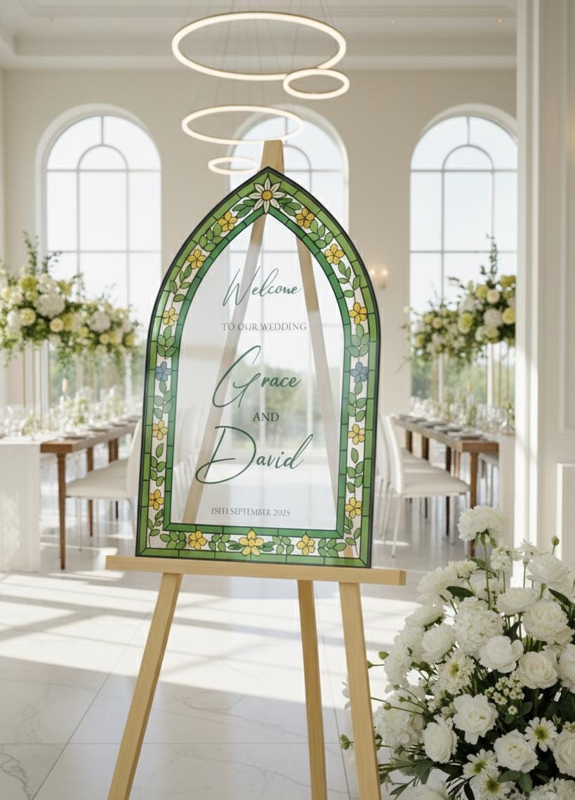 Stained Glass Welcome Sign, Acrylic Wedding Signage, Custom Engagement Decorations