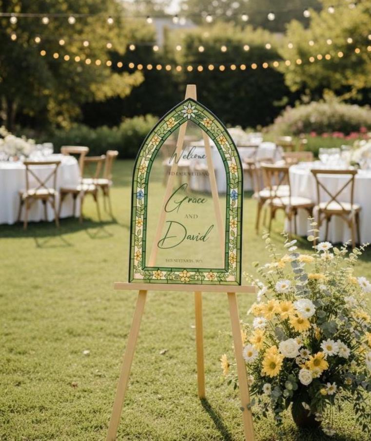 Stained Glass Wedding Welcome Sign, Custom Engagement Decorations